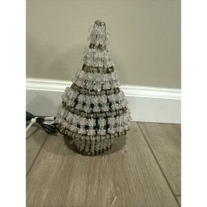 Vintage Safety Pin Christmas Tree Clear Beads Gold Safety Pins Hand Crafted 8"